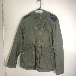 Parka Jacket w/ Plaid & Leather Detail